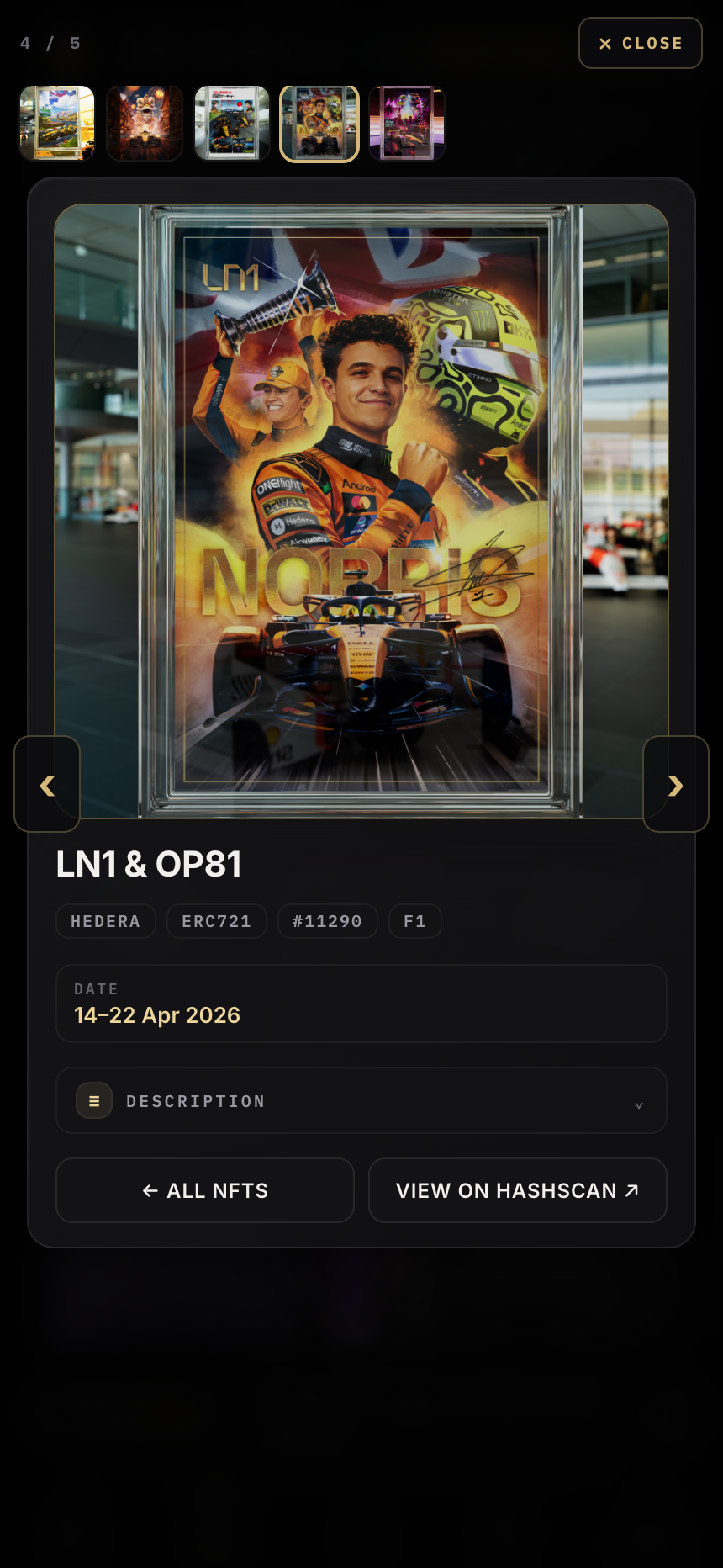 A McLaren LN1 and OP81 collectible rendered as full art
